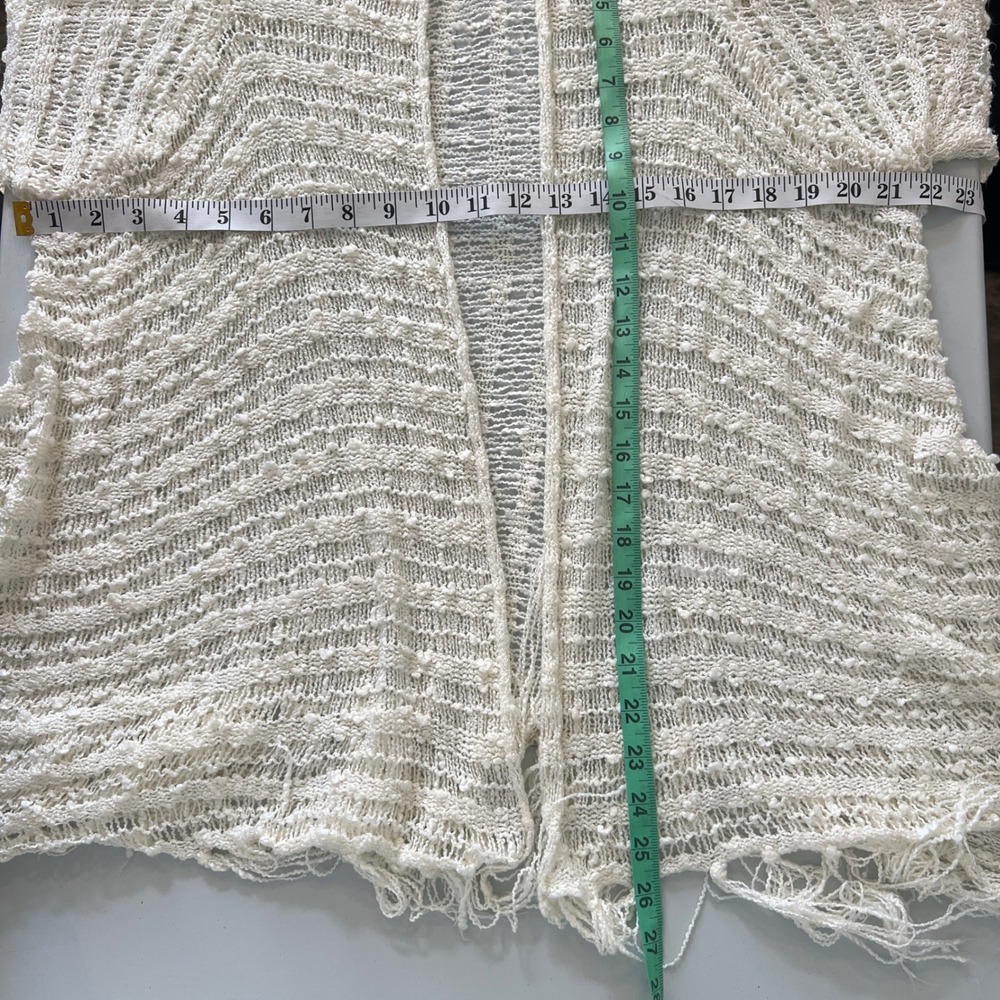 Boho Crochet Open Knit Fringe Duster Cardigan Ivory Cotton Blend M/L Festival - Picture 10 of 10